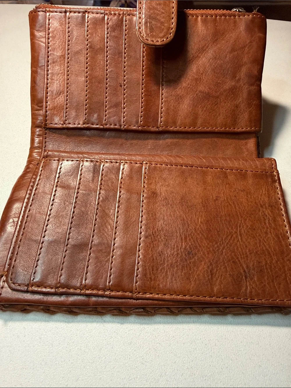 Woven Vilenca Holland Leather Wallet - Cognac Brown